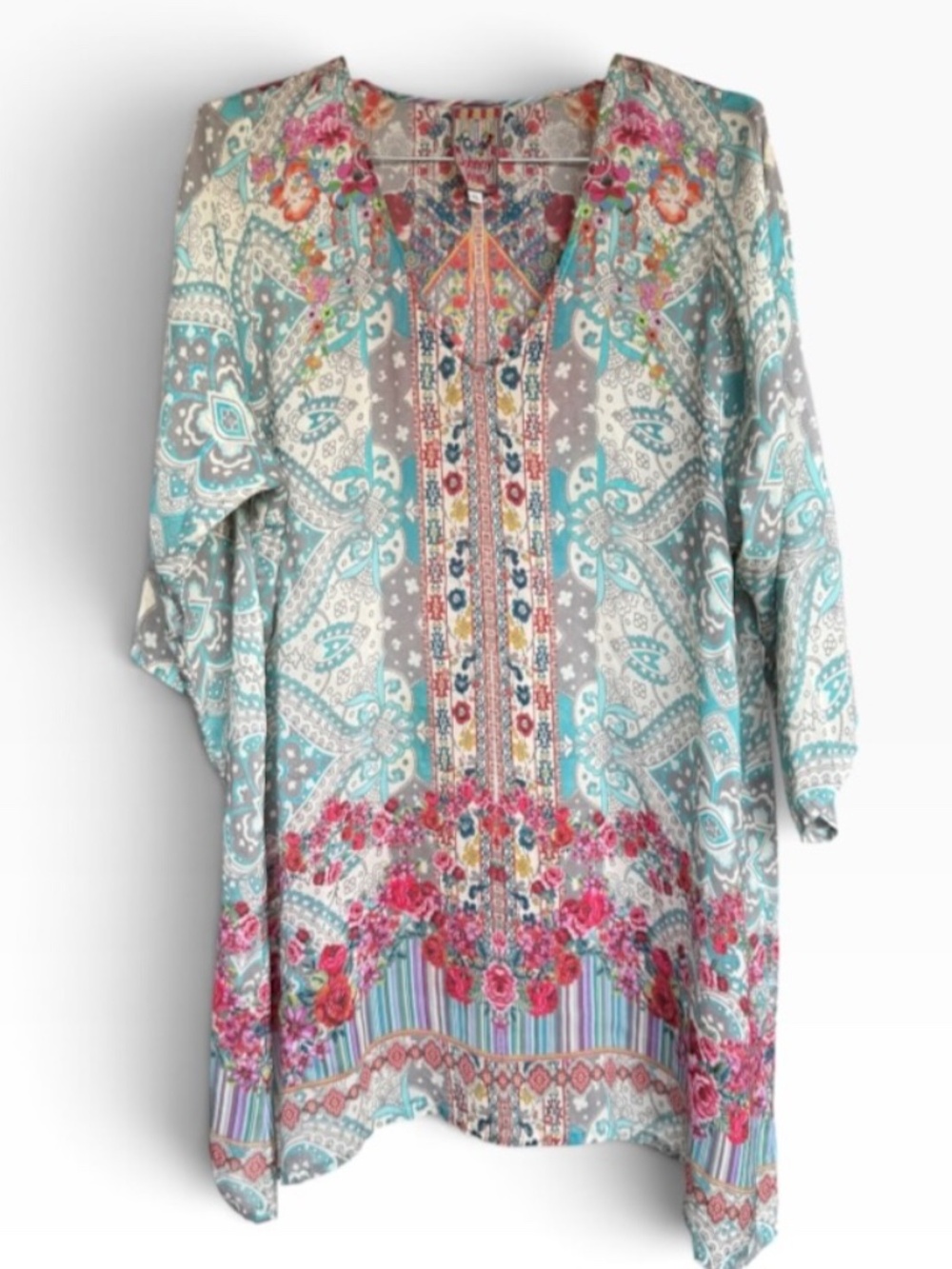 Johnny Was Blue and Pink Floral Tunic Sz XL